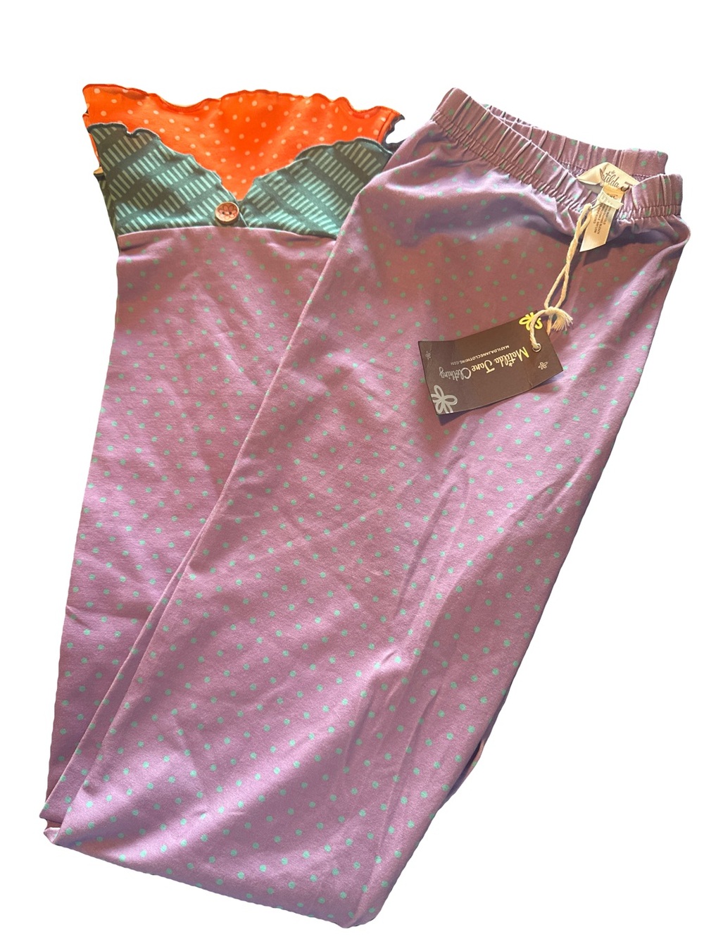 Matilda Jane Lavender Polka Leggings with Orange & Mint Accents